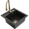 Mexen Vito granite single-bowl kitchen sink with Savita faucet, black/silver metallic - 6503-73-672601-50