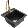 Mexen Vito granite sink 1-bowl with Savita kitchen tap, black/silver metallic - 6503-73-672601-50