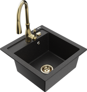 Mexen Vito granite sink 1-bowl with Savita kitchen tap, black/silver metallic - 6503-73-672601-50