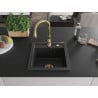 Mexen Vito granite sink 1-bowl with Savita kitchen tap, black/silver metallic - 6503-73-672601-50