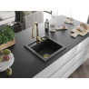 Mexen Vito granite single-bowl kitchen sink with Savita faucet, black/silver metallic - 6503-73-672601-50