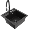 Mexen Vito 1-bowl granite sink with Savita kitchen faucet, black/silver metallic - 6503-73-672601-70-B