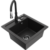Mexen Vito granite sink 1-bowl with Savita kitchen tap, black/silver metallic - 6503-73-672601-70-B