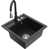 Mexen Vito 1-bowl granite sink with Savita kitchen faucet, black/silver metallic - 6503-73-672601-70