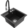 Mexen Vito 1-bowl granite sink with Savita kitchen tap, black/silver metallic - 6503-73-672601-70