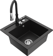 Mexen Vito 1-bowl granite sink with Savita kitchen tap, black/silver metallic - 6503-73-672601-70