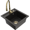 Mexen Vito granite sink 1-bowl with Savita kitchen tap, black/gold metallic - 6503-75-672601-50