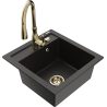 Mexen Vito single-bowl granite sink with Savita kitchen faucet, black/gold metallic - 6503-75-672601-50