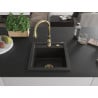 Mexen Vito 1-Bowl Granite Sink with Savita Kitchen Faucet, Black/Gold Metallic - 6503-75-672601-50