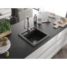 Mexen Vito granite sink 1-bowl with Savita kitchen faucet, black/gold metallic - 6503-75-672601-00