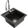 Mexen Vito granite sink 1-bowl with Savita kitchen faucet, black/gold metallic - 6503-75-672601-00