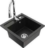 Mexen Vito 1-Bowl Granite Kitchen Sink with Savita Kitchen Tap, Black/Gold Metallic - 6503-75-672601-00