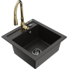 Mexen Vito granit kitchen sink 1-bowl with Savita faucet, black/gold metallic - 6503-75-672601-50-B