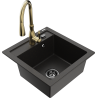 Mexen Vito granite single-bowl sink with Savita kitchen faucet, black/gold metallic - 6503-75-672601-50-B