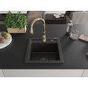 Mexen Vito granit kitchen sink 1-bowl with Savita faucet, black/gold metallic - 6503-75-672601-50-B