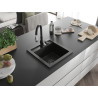 Mexen Vito 1-bowl granite sink with kitchen faucet Savita, black/gold metallic - 6503-75-672601-70-B