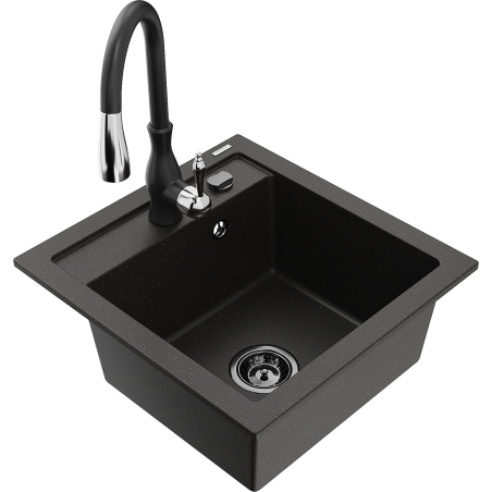 Mexen Vito 1-bowl granite sink with Savita kitchen tap, black/gold metallic - 6503-75-672601-70-B