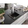 Mexen Vito granite sink 1-bowl with Savita kitchen tap, black/gold metallic - 6503-75-672601-70