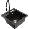 Mexen Vito granite kitchen sink 1-bowl with Savita kitchen faucet, black/gold metallic - 6503-75-672601-70
