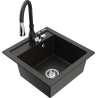 Mexen Vito granite kitchen sink 1-bowl with Savita kitchen faucet, black/golden metallic - 6503-75-672601-70