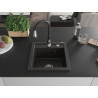 Mexen Vito granite kitchen sink 1-bowl with Savita kitchen faucet, black/golden metallic - 6503-75-672601-70