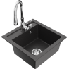 Mexen Vito granite kitchen sink 1-bowl with Savita kitchen tap, black speckled - 6503-76-672601-00