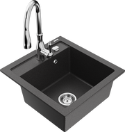 Mexen Vito granite kitchen sink 1-bowl with Savita kitchen tap, black speckled - 6503-76-672601-00