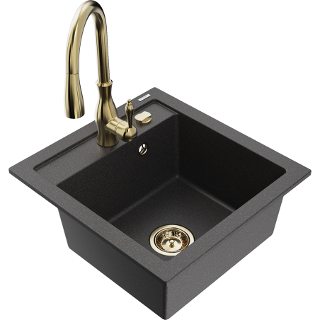 Mexen Vito 1-bowl granite sink with Savita kitchen tap, speckled black - 6503-76-672601-50