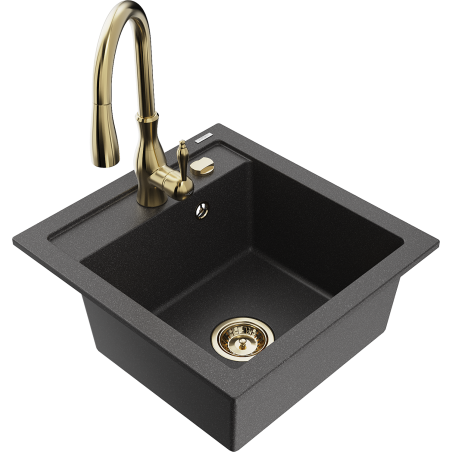 Mexen Vito granite single-bowl sink with Savita kitchen faucet, black speckled - 6503-76-672601-50