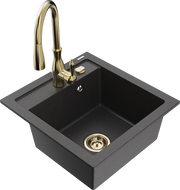 Mexen Vito 1-compartment granite sink with a kitchen mixer tap Savita, spotted black - 6503-76-672601-50