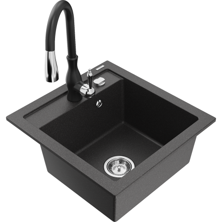 Mexen Vito 1-bowl granite sink with Savita kitchen faucet, black speckled - 6503-76-672601-70