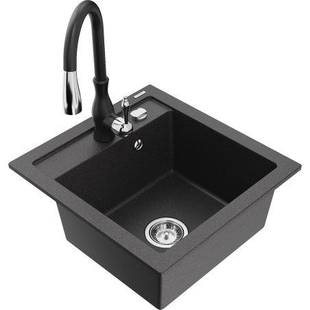 Mexen Vito Granite Kitchen Sink 1-Bowl with Savita Kitchen Tap, Black Speckled - 6503-76-672601-70