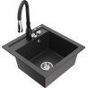 Mexen Vito 1-bowl granite sink with Savita kitchen faucet, black speckled - 6503-76-672601-70