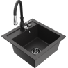 Mexen Vito 1-bowl granite sink with Savita kitchen faucet, speckled black - 6503-76-672601-70-B