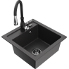 Mexen Vito granite kitchen sink 1-bowl with Savita kitchen tap, black speckled - 6503-76-672601-70-B