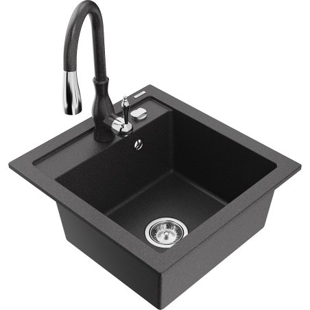 Mexen Vito granite kitchen sink 1-bowl with Savita kitchen faucet, black speckled - 6503-76-672601-76