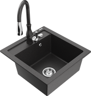 Mexen Vito granite kitchen sink 1-bowl with Savita kitchen faucet, black speckled - 6503-76-672601-76