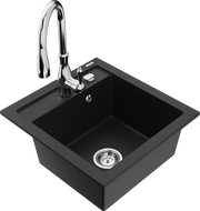 Mexen Vito granite sink 1-bowl with Savita kitchen tap, black - 6503-77-672601-00