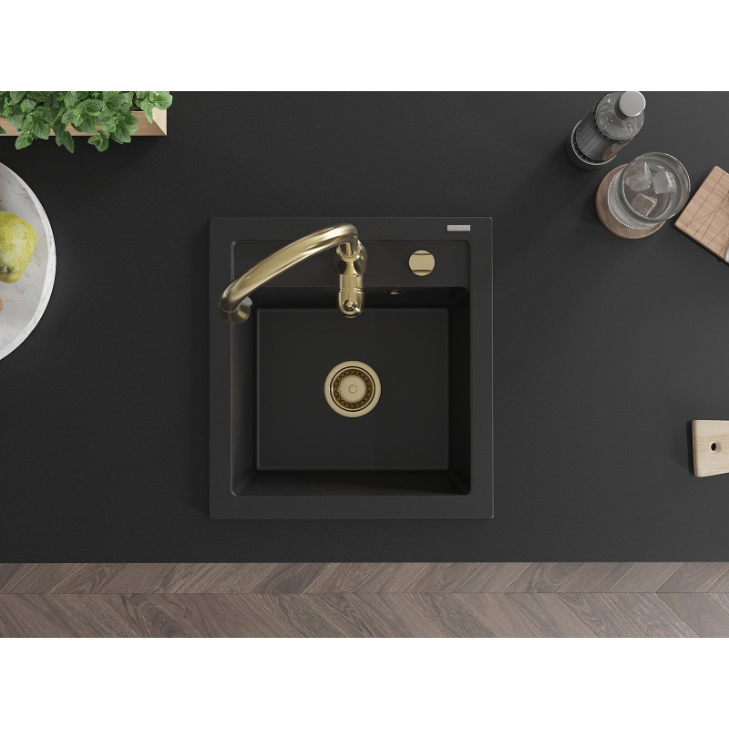 Mexen Vito granite single-bowl kitchen sink with Savita faucet, black - 6503-77-672601-50