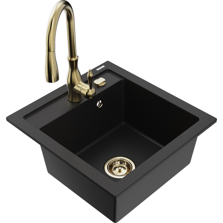 Mexen Vito 1-Bowl Granite Sink with Savita Kitchen Faucet, Black - 6503-77-672601-50