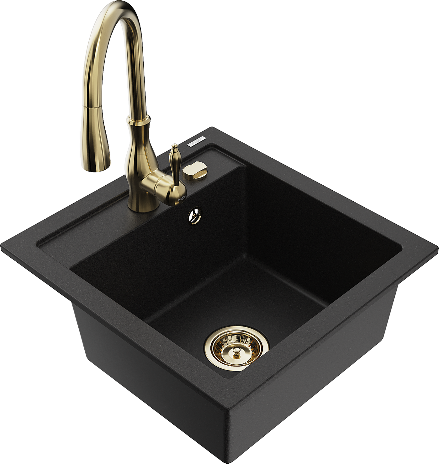 Mexen Vito 1-compartment granite sink with a kitchen mixer tap Savita, Black - 6503-77-672601-50