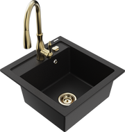 Mexen Vito granite sink 1-bowl with Savita kitchen tap, black - 6503-77-672601-50