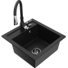 Mexen Vito 1-bowl granite sink with Savita kitchen faucet, black - 6503-77-672601-70-B