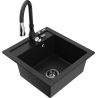 Mexen Vito granite sink 1-bowl with Savita kitchen tap, black - 6503-77-672601-70-B