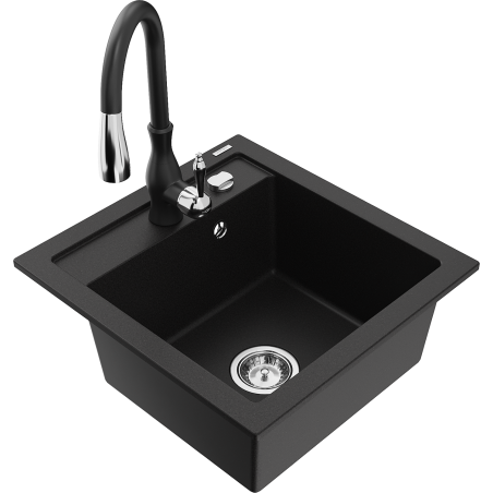 Mexen Vito 1-bowl granite sink with kitchen faucet Savita, black - 6503-77-672601-70