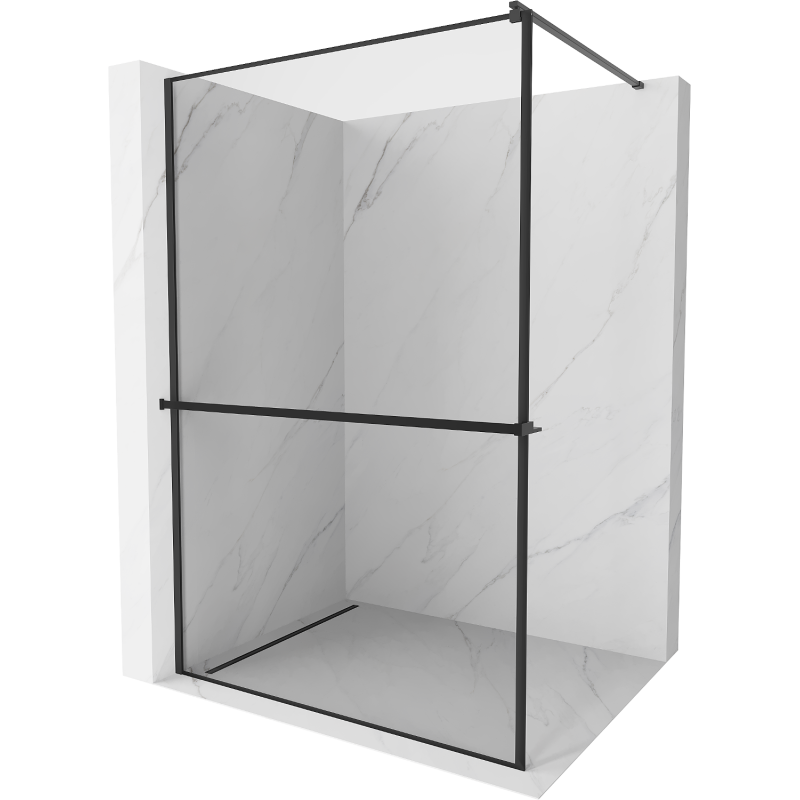 Mexen Kioto+ shower wall with shelf Walk-in 140 x 200 cm, black frame, black - 800-140-121-70-70