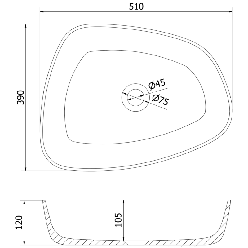 Mexen Ono countertop washbasin made of conglomerate 51 x 39 cm, white - 23045101