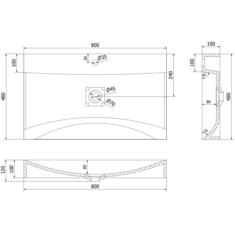 Mexen Poli conglomerate countertop washbasin 1/O 80 x 48 cm, white - 23028001