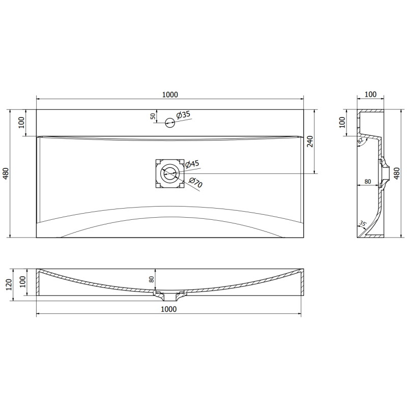 Mexen Poli above-counter sink made of conglomerate 1/O 100 x 48 cm, white - 23021001