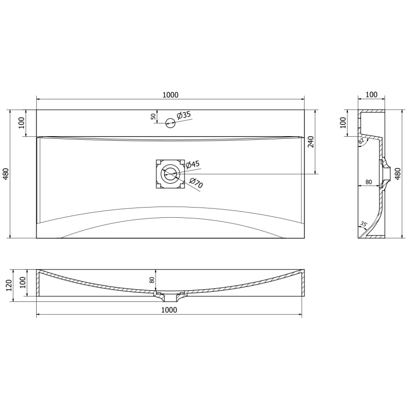 Mexen Poli countertop washbasin made of conglomerate 1/O 100 x 48 cm, white - 23021001